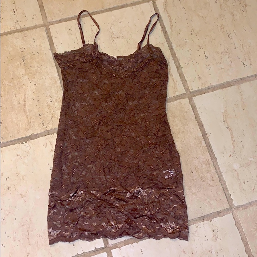 Brown lacy see-through love culture shirt